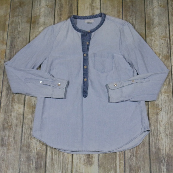 J. Crew Tops - J. Crew Collarless Popover In Indigo Oxford 08250